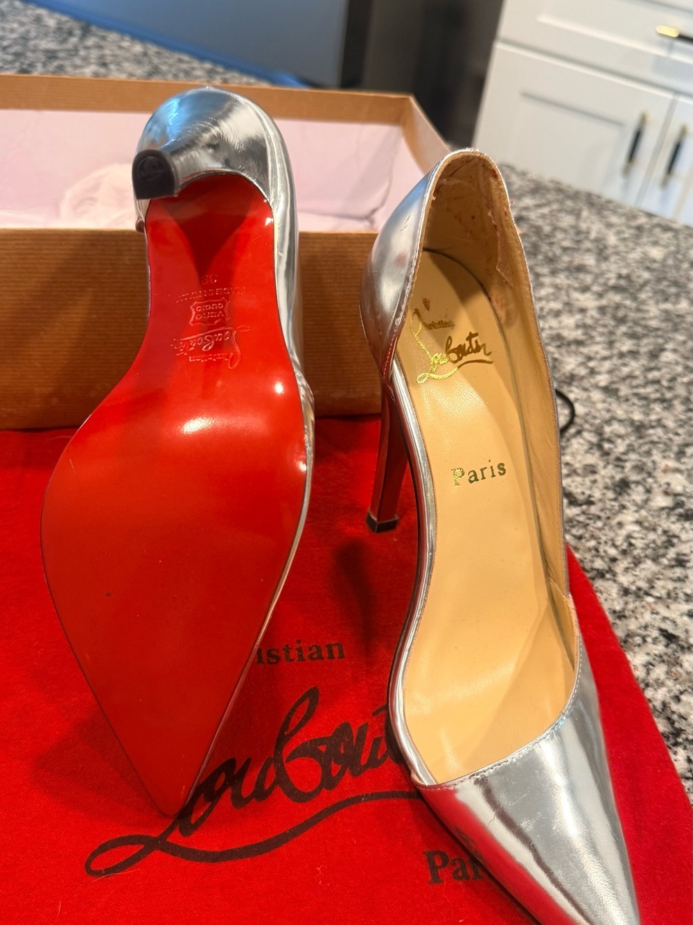 Christian Louboutin Silver Metallic Pointed-Toe Stiletto Pumps